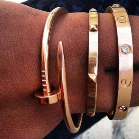 Nail Bracelet Screw Bangle Cuff 18k Gold Rose Gold - Picture 3 of 5